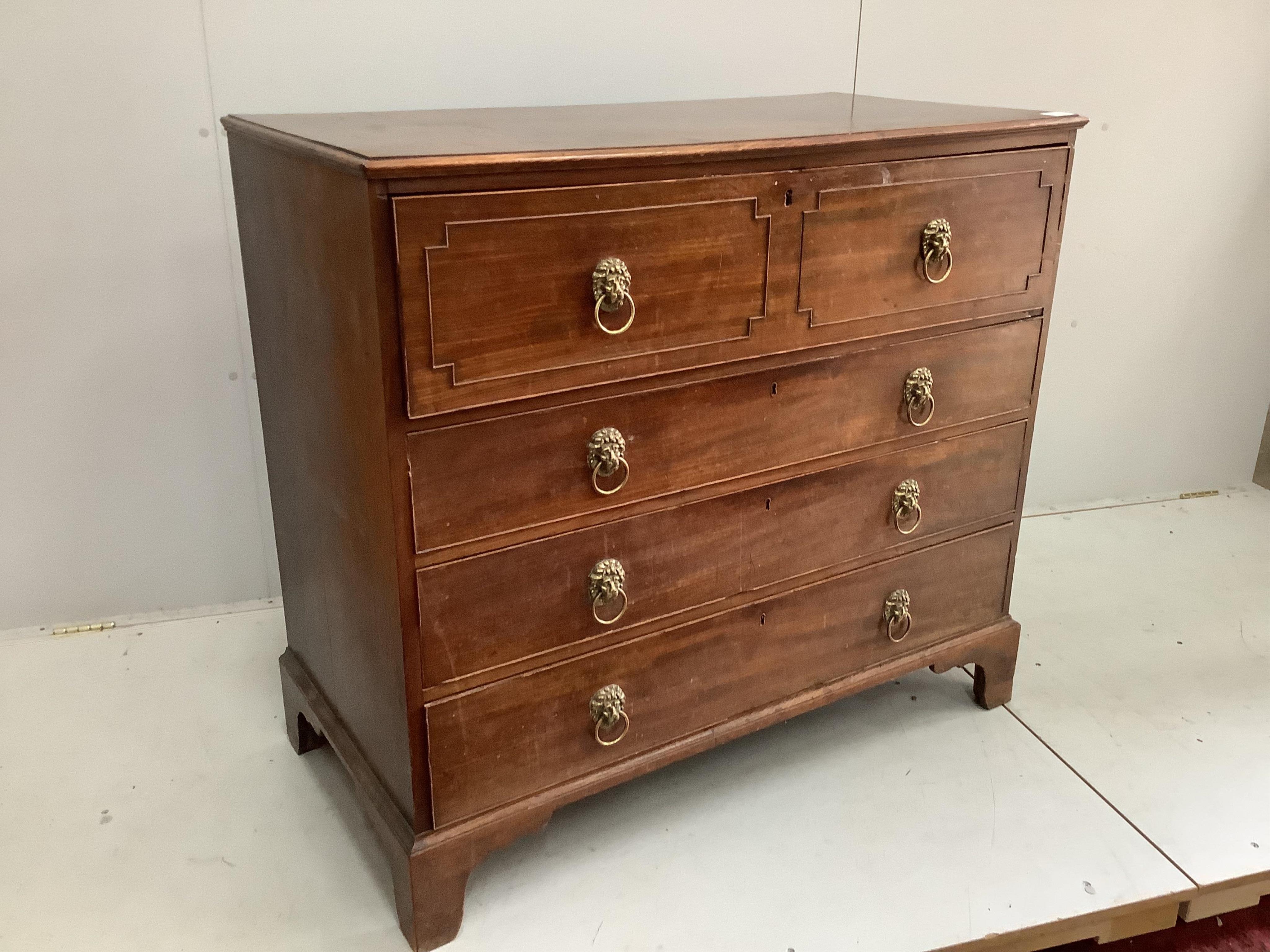 A George IV mahogany secretaire chest, width 108cm, depth 54cm, height 98cm. Condition - fair